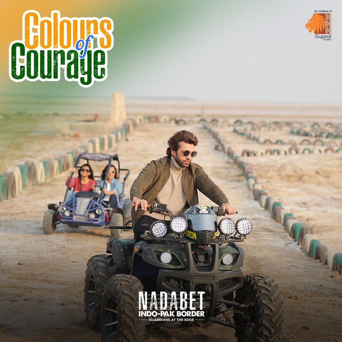 Conquer the off-road trails of the Nadabet Indo-Pak Border with an ATV ride. Along with indulging in an adrenaline-fueled escapade, you will also experience the thrill of patriotism.

#colorsofcourage #atvride #atvriders #atvrides #visitnadabet #gujarattourism #exploregujarat