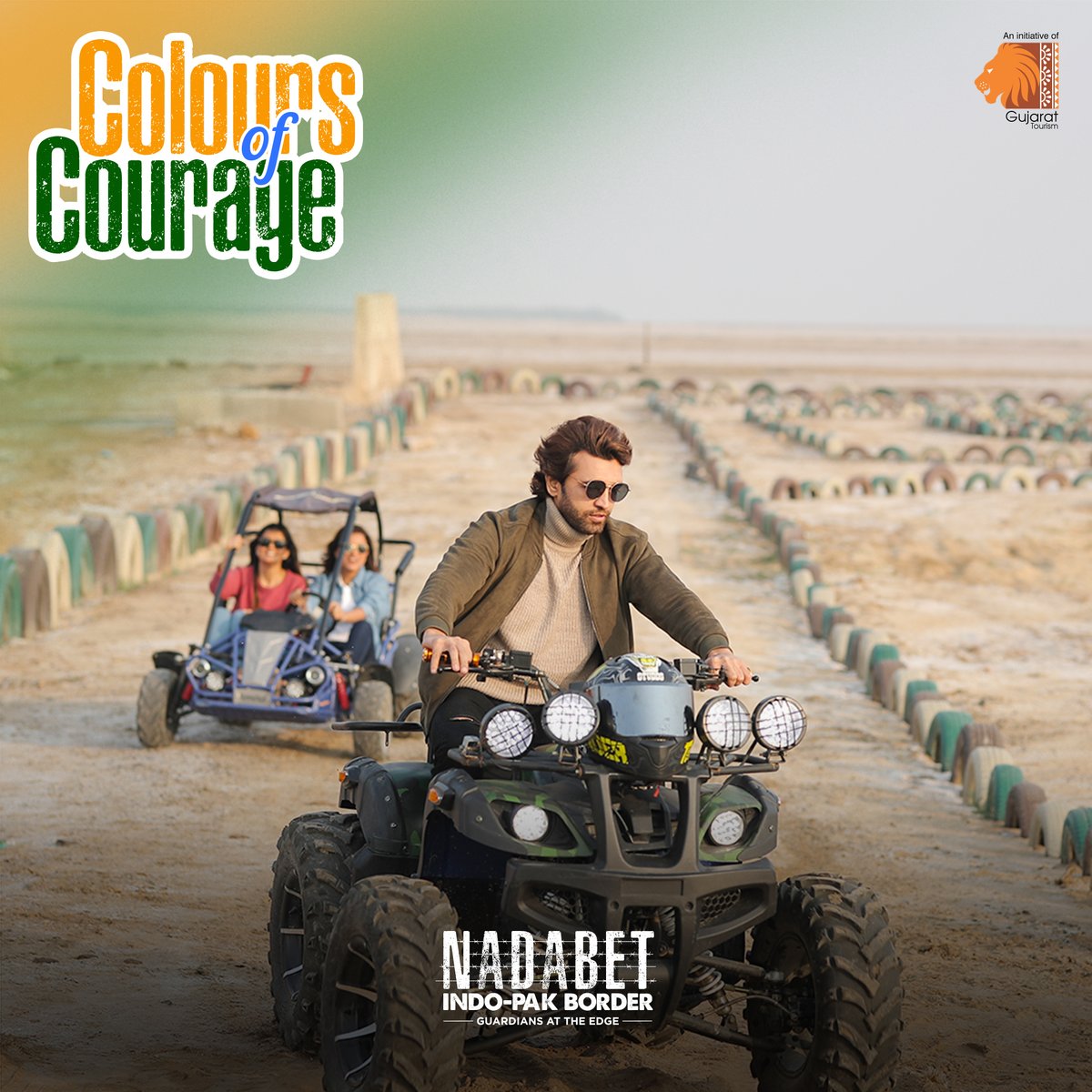VisitNadabet's tweet photo. Conquer the off-road trails of the Nadabet Indo-Pak Border with an ATV ride. Along with indulging in an adrenaline-fueled escapade, you will also experience the thrill of patriotism.
#colorsofcourage #atvride #atvriders #atvrides #visitnadabet #gujarattourism #exploregujarat https://t.co/1MMK7sKpWB