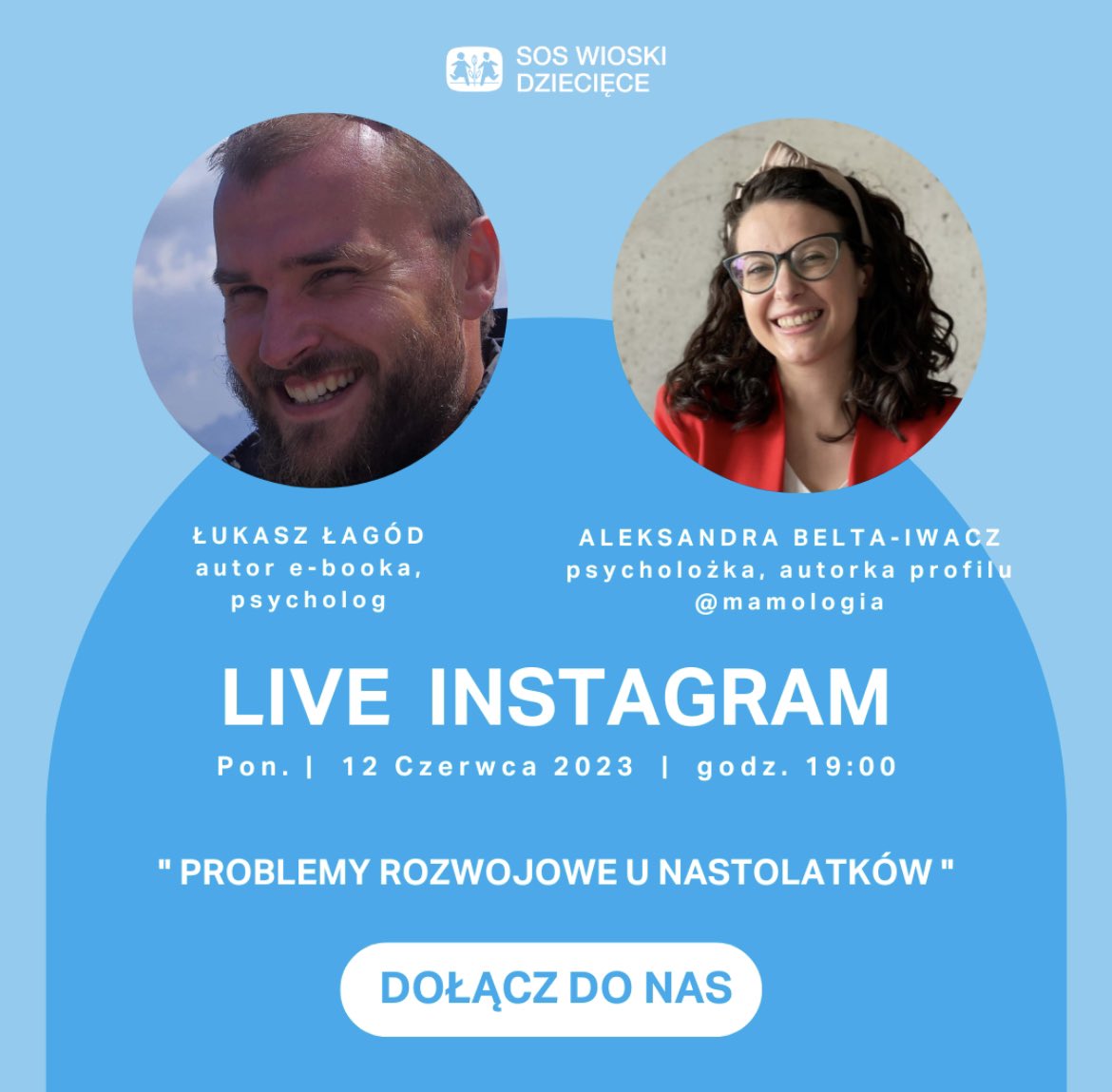 WioskiSOS's tweet photo. Już dziś! Aleksandra Belta-Iwacz – psycholożka, autorka profilu Mamologia oraz Łukasz Łagód – psycholog Stowarzyszenia oraz autor e-booka „Problemy rozwojowe u nastolatków” poprowadzą live’a na naszym Ig. Porozmawiamy https://t.co/RRlajeCCjD. o dojrzewaniu i emocjach nastolatków. https://t.co/o2uvYB99UD