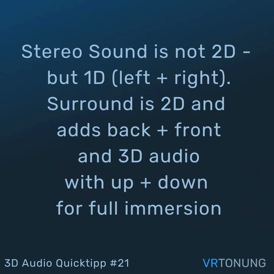 If you're looking for an truely immersive audio experience, then you need to go beyond just stereo or even surround sound - you need #3Daudio.

Many people mistakenly believe that #stereo is the end-all, be-all of audio, but in reality, it's only 1D - left and right.