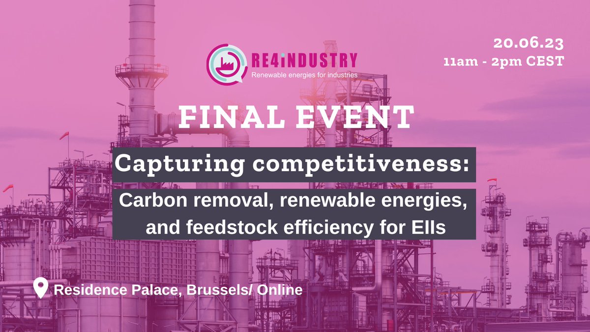 This is your sign to register for #RE4Industry final event! After 3 years of work, the project will showcase its preliminary conclusions and encourage discussions on the challenges #decarbonisation faces, and solutions for the future of #European #EIIs. lnkd.in/ejTj6x-8
