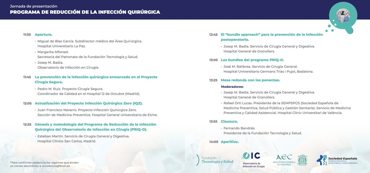 BalibreaJose's tweet photo. El próximo lunes 19 presentaremos en el HU La Paz el Programa de Reducción de la Infección Quirúrgica #PRIQ del @InfeccionCirug. Un proyecto clave para mejorar la calidad de nuestra cirugía ¡Os esperamos! #SoMe4Surgery @SIQ_aecirujanos @aecirujanos @fenin_es @BadiaJosepM @EstebanMAntona @InesRPsurg
