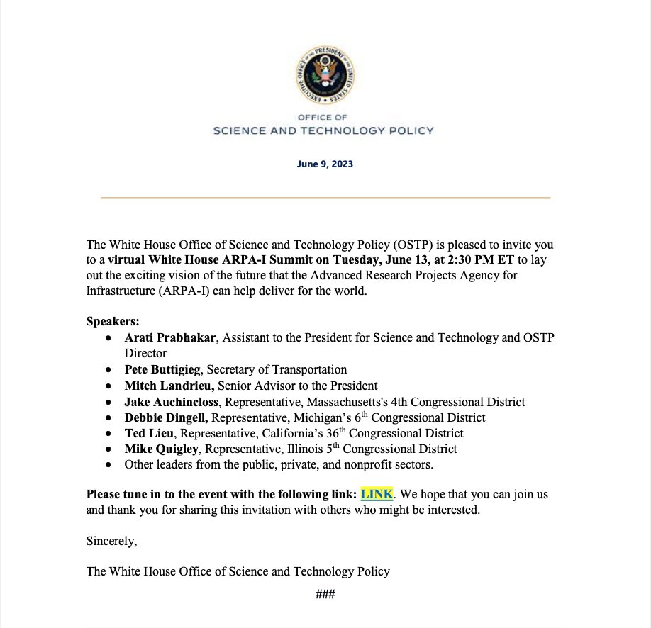 Tune in tomorrow, 6/13, to the @WhiteHouse ARPA-I Summit!

At 4:20PM ET, Numina CEO @tarapham will be a featured panelist alongside @USDOTFHWA @BhattmobileT, @SEPTA @_LeslieRichards, @aurora_inno Nat Buese, @NTCMorgan Dr. Mansoureh Jeihani.

Livestream it: youtube.com/live/4mHmXxCJ0…