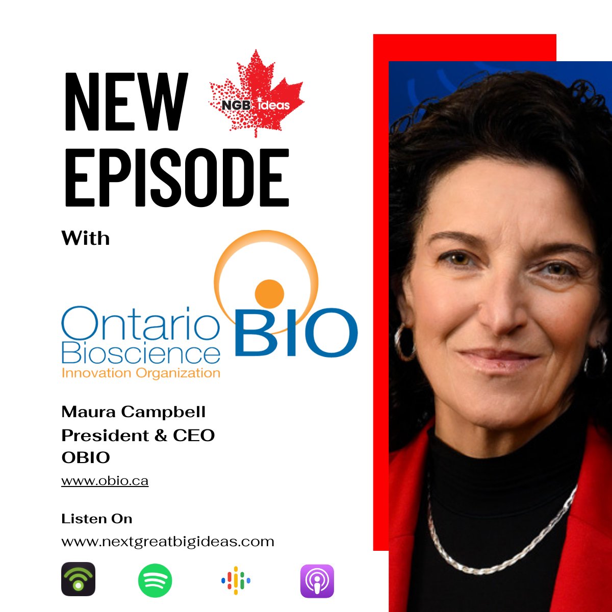 The next episode of @NGBIdeas drops tomorrow &amp; our guest this week is #MauraCampbell, President &amp; CEO <a href="/OBIOscience/">OBIO</a>. See NextGreatBigIdeas.com <a href="/Apple/">Apple</a> <a href="/Spotify/">Spotify</a> <a href="/Google/">Google</a> <a href="/podbeancom/">Podbean</a> or wherever you get your podcasts | #NGBIdeas #obio #bioscience #biotech #innovation #lifesciences