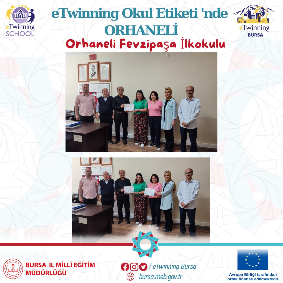 Avrupada'ki en heyecan verici öğrenme topluluğu eTwinning'te,oluşturdukları projelerle fark yaratan Fevzipaşa İlkokulu eTwinning Okulu belgesi ile ödüllendirilmiştir.Ödülü İlçe Milli Eğitim Müdürümüz Mehmet TAYIR vermiştir.
<a href="/SeyitAliBuyuk/">Seyit Ali Büyük</a> @mahmutbrs16@mehmettayir @eTwinningBursa