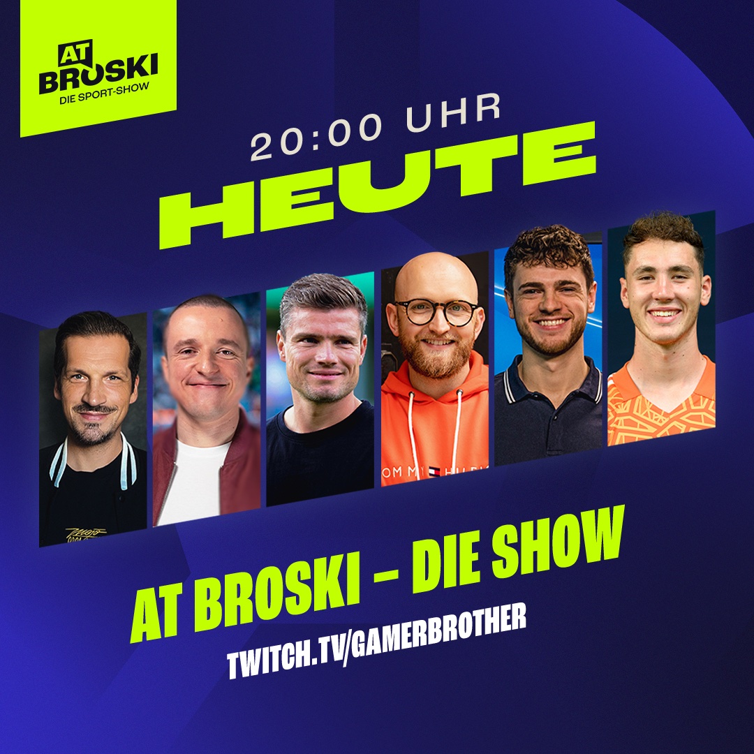 At Broski - Die Sport-Show (@atbroskishow) on Twitter photo 🚨 Nicht vergessen: Heute Abend sind wir aufgrund des DFB-Länderspiels ab 20 UHR mit der nächsten Ausgabe von At Broski live! 🥳
Mit dabei… <a href="/MatthiasDersch/">Matthias Dersch</a>, @BenniZander, <a href="/GeilerSport/">Adrian Geiler</a>, <a href="/conanfurlong/">Conan Furlong</a>, Robert Klauß - und Justin Heekeren! 🎊
💻 LIVE auf twitch.tv/gamerbrother! 🚨 Nicht vergessen: Heute Abend sind wir aufgrund des DFB-Länderspiels ab 20 UHR mit der nächsten Ausgabe von At Broski live! 🥳
Mit dabei… <a href="/MatthiasDersch/">Matthias Dersch</a>, @BenniZander, <a href="/GeilerSport/">Adrian Geiler</a>, <a href="/conanfurlong/">Conan Furlong</a>, Robert Klauß - und Justin Heekeren! 🎊
💻 LIVE auf twitch.tv/gamerbrother!