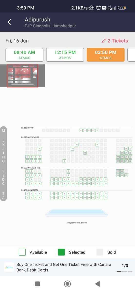 #Adipurush Hindi 3D

Jamshedpur (in Jharkhand) - 2shows FF 🔥🔥

Adipurush Bookings Rampage in mass belts like Orissa,Bihar and Jharkhand 🥵🥵  #Prabhas 😎 #AdipurushOnJune16th