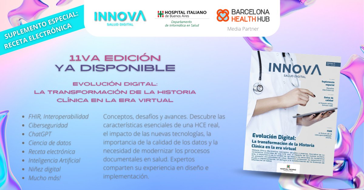 BCNHealthHub's tweet photo. The 11th edition of the #InnovaSaludDigital magazine is now available! It's edited by medical informatics at the @HospItalBA. In this occasion, the key topic addresses various challenges and advances in Electronic Health Record. Read the magazine here 👉 https://t.co/7CkCRZN0iG https://t.co/33eUTYCvzq