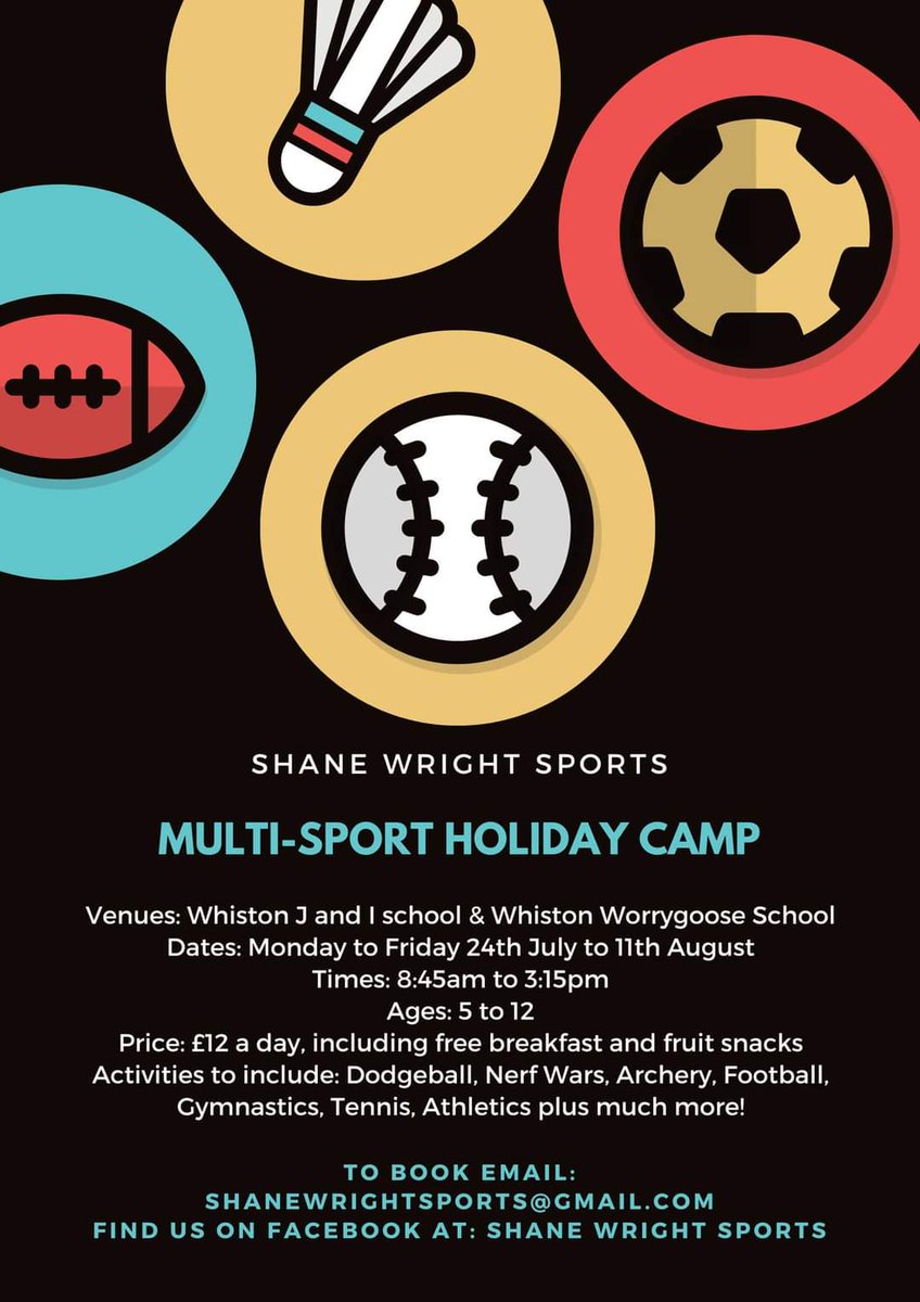 Holiday camp bookings are coming in thick and fast 😁🙌 some days are now past half way in terms of capacity. 

Please book soon to avoid disappointment! 

You can use - forms.gle/64k7UFeW1r84xW… for the <a href="/WhistonJandI/">Whiston Junior and Infant School</a>  camp and
forms.gle/KoQV4Z5NS9Qiej… for the <a href="/whistonwg/">Whiston Worrygoose</a> camp 🏃‍♂️🏃‍♀️🏃