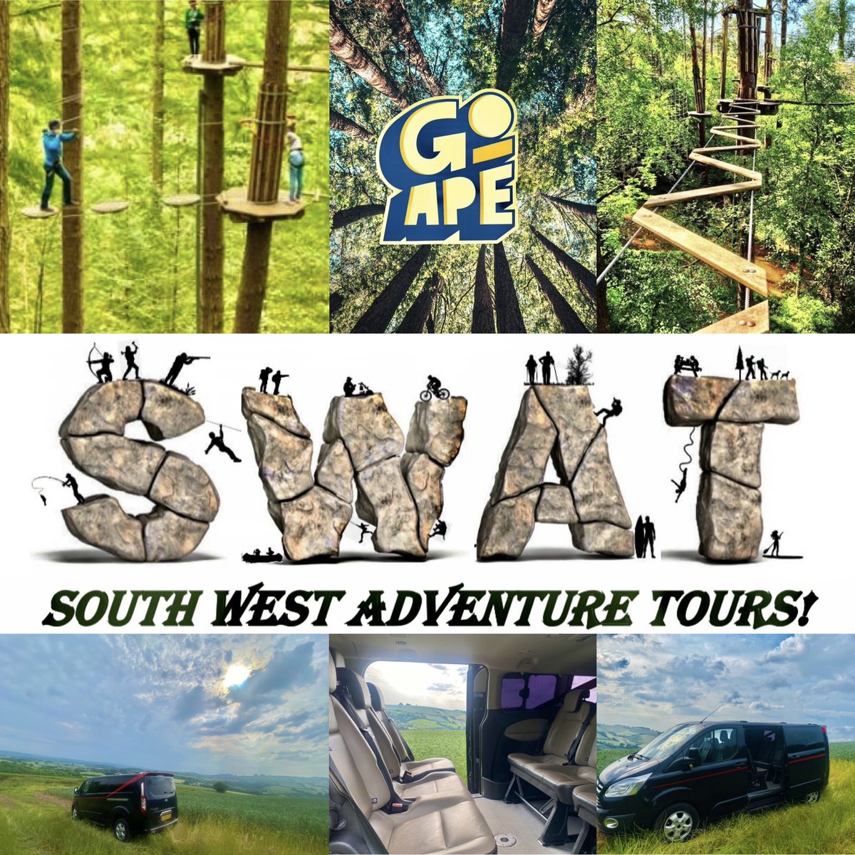 8 enthusiastic adventurers transported from Exeter up to ‘Go Ape’..deep in the jungle of the beautiful Haldon Forest Park!

Looking for an adventure?..

Visit us at: southwestadventuretours.co.uk