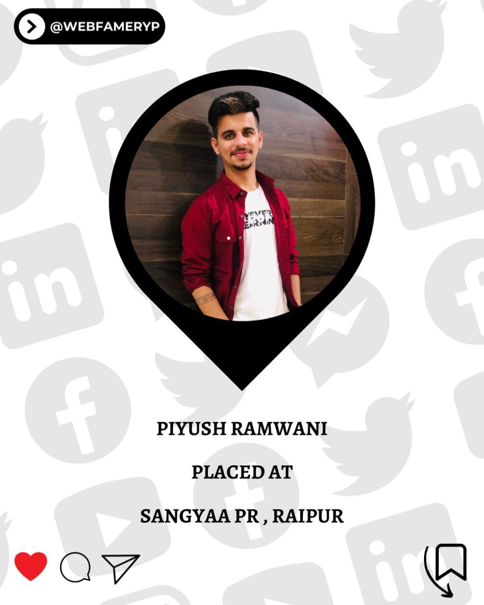 Congratulations to Mr. Piyush Ramwani On Getting Placed at Sangyaa PR, Raipur. 
#jobs #jobvacancy #jobopportunity #placement #placementdrive #fyp #fypage #placementsupport #explorepage #explorepage✨ #explore #jobshiring #jobindia #digitalmarketingcareer #digitalmarketingservices