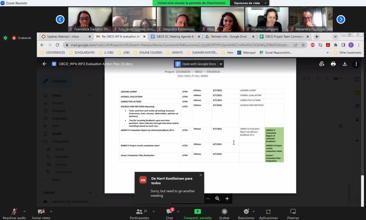 Monthly meeting OBCD
Today the partnership of #OBCD has met online.
WP3, WP5 and the dissemination of the project have been discussed.

Do you want to know more about the project?
check out our website: obcdproject.eu
Subscribe to our newsletter:  obcdproject.eu/es/formulario-…