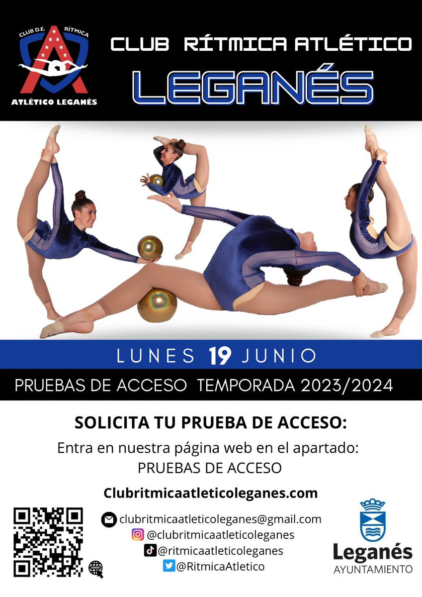 RitmicaAtletico's tweet photo. PRUEBAS DE ACCESO🤸🏽‍♀️
Queda abierto el plazo de solicitud para la temporada 2023/2024❤️
Te esperamos   con los brazos abiertos para descubrir tu potencial y comenzar una emocionante aventura deportiva juntos!
#gimnasiaritmica #atleticoleganes #pruebasdeacceso #deporteleganes https://t.co/K1UD59lN63