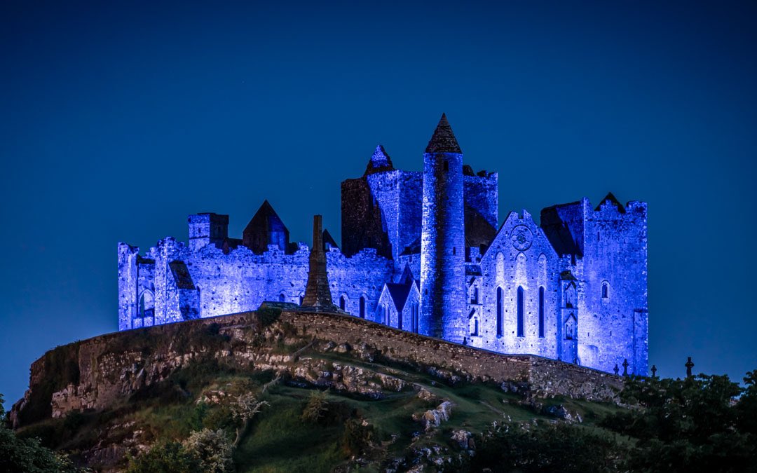 martinquinns's tweet photo. June is Aphasia Awareness Month and blue is the colour associated with aphasia. Wonderful pic here of the Rock of Cashel lit up in blue as captured by @kierono @Aphasia_Ireland @RockingAphasia @aphasia_wtx @AphasiaCanada @AphasiaChoir @aphasiafunding @AphasiaGroup @AphasiaIntl https://t.co/v36W3jcX45
