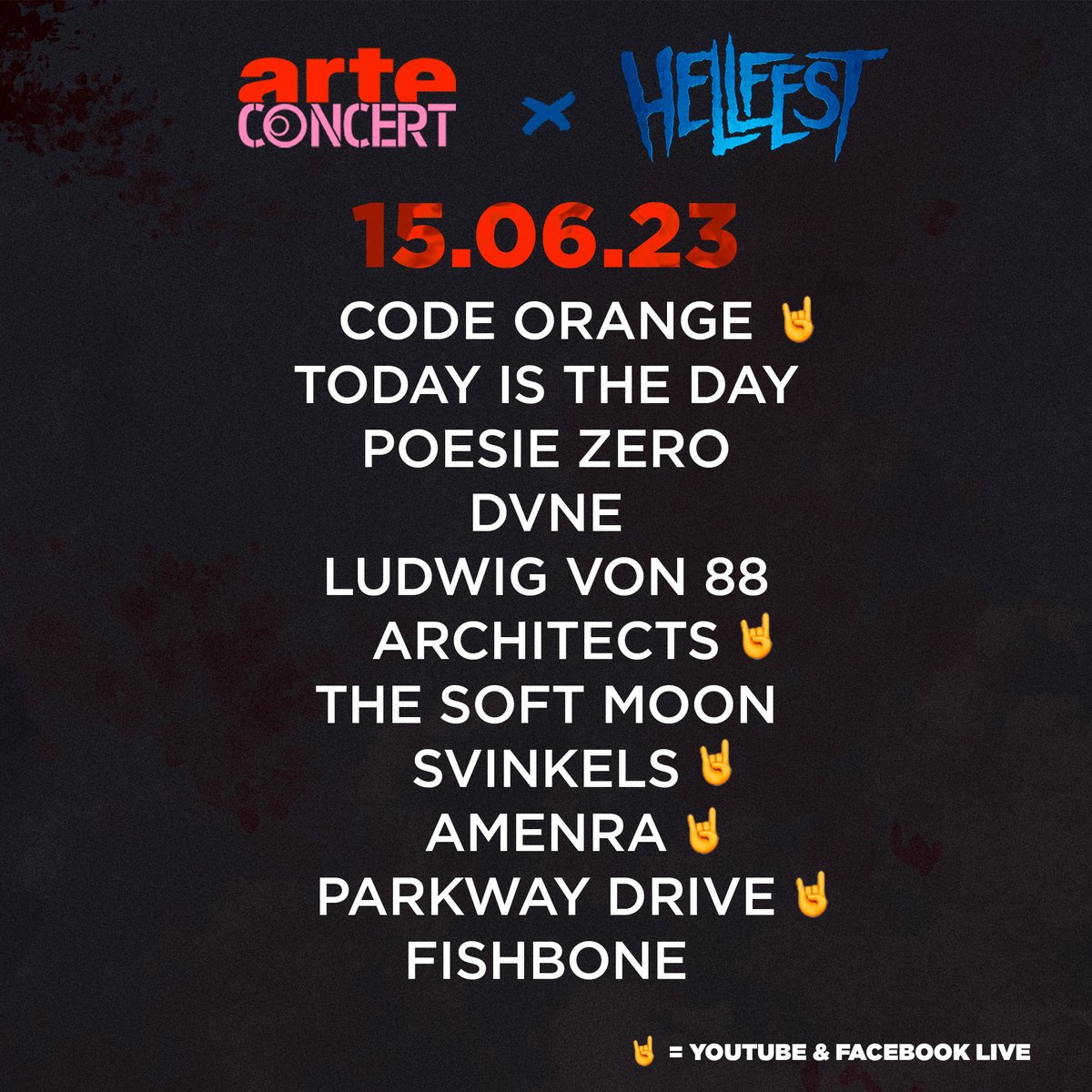 ARTEconcertFR's tweet image. Hell yeah! 🤘 Le programme de nos livestreams au @hellfestopenair Festival 2023 est là. 40 concerts en direct sur arteconcert.com, dont la moitié en Youtube et Facebook live. 

Et vous, qui avez-vous hâte de voir ?
