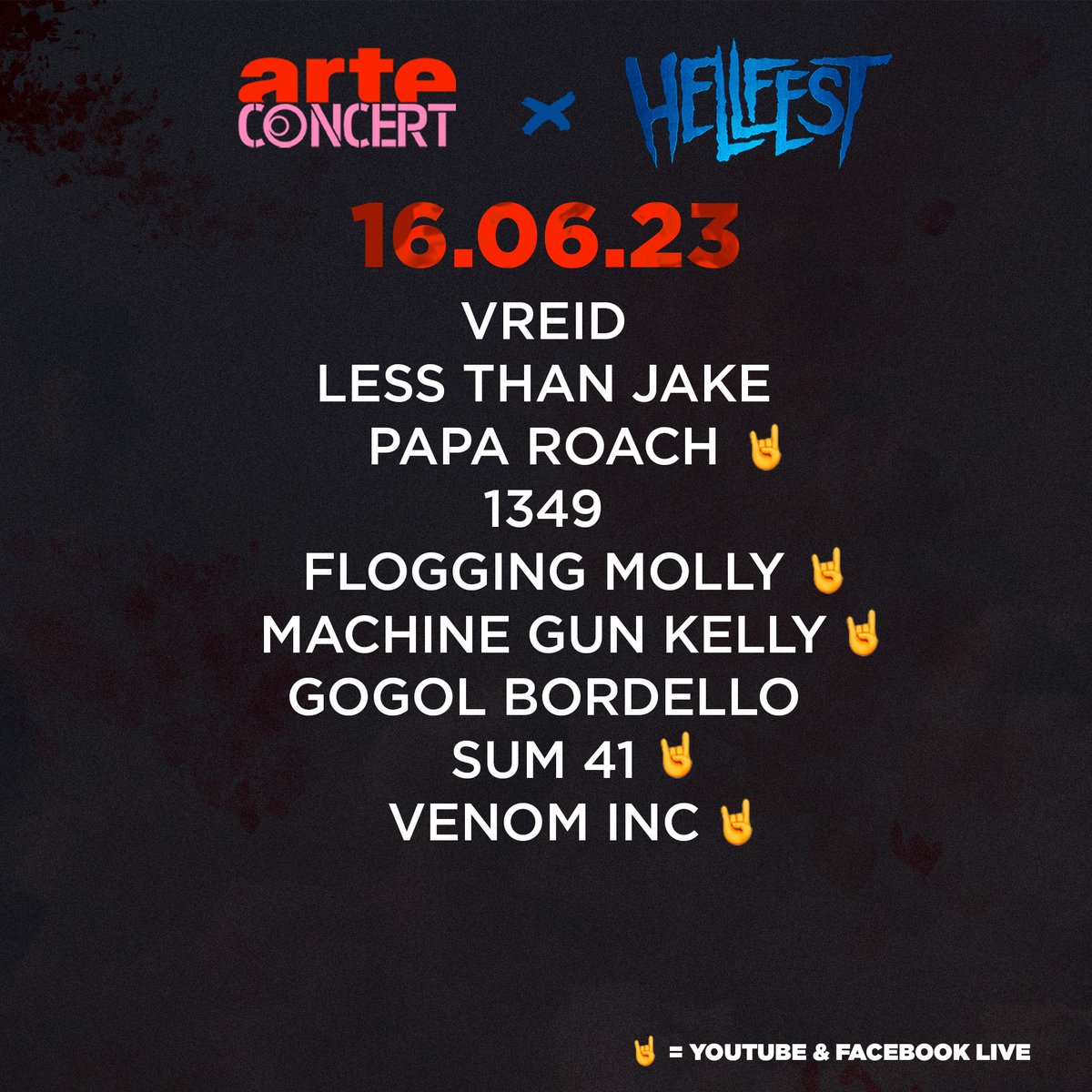 ARTEconcertFR's tweet image. Hell yeah! 🤘 Le programme de nos livestreams au @hellfestopenair Festival 2023 est là. 40 concerts en direct sur arteconcert.com, dont la moitié en Youtube et Facebook live. 

Et vous, qui avez-vous hâte de voir ?