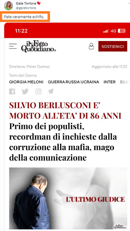 spighissimo's tweet photo. Posso chiedere sommessamente perché fanno schifo? 

Non mi pare abbiano insultato nessuno, solo non si sono uniti alla miriade di ipocriti che popolano il nostro giornalismo manco fossimo in Arabia Saudita.

Se un titolo così fa scalpore abbiamo ben più di un problema https://t.co/NHRgmECQXX