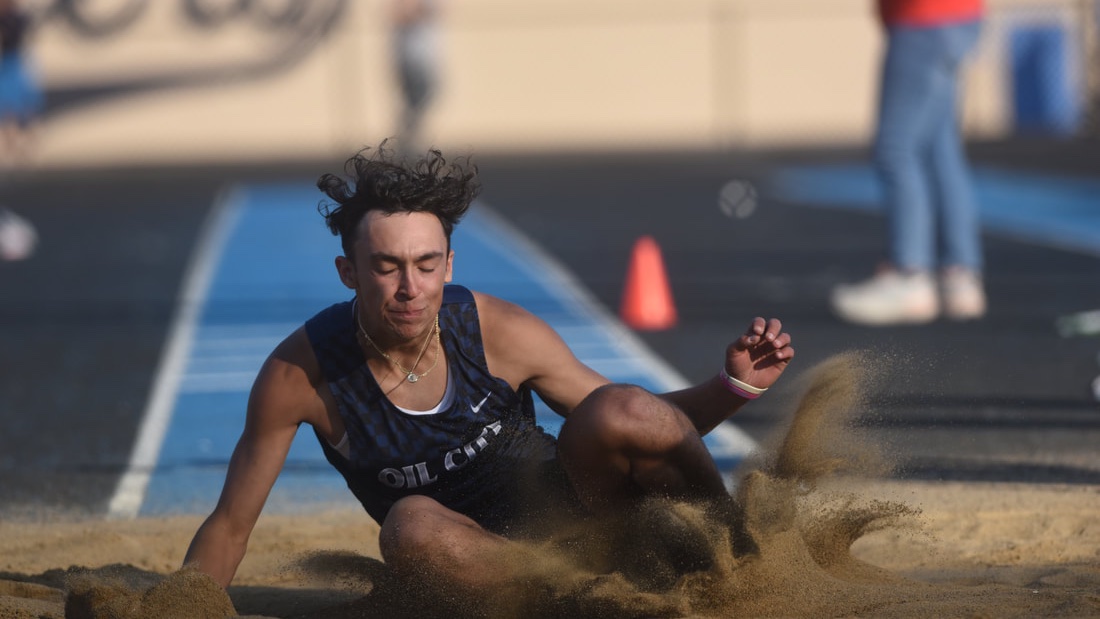 Several athletes from Oil City's Region 3 championship team were named to the league all-stars. First team: Ethen Knox 200, Jack Mumford 800, Gavin Stephens long jump (Richard Sayer photo), Sawyer Cavalline high jump and Cam Crocker discus.