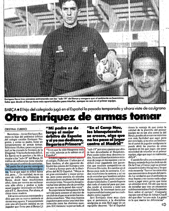 futbolgate_ES's tweet image. Recordamos que, en los años 90, Negreira ya era un habitual del palco del Camp Nou, invitado por Josep Lluis Nuñez, entonces presidente del FCB. Su hijo, Javier Enríquez, debutó en el Barça B en 1992.