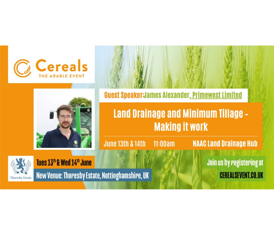 Hear @TheNAAC member @FarmerJamesPA of @Primewest_ltd talking about #LandDrainage & Minimum Tillage at #Cereals2023 at 11 am both days.

#SeeYouAtCereals @CerealsEvent #Contractors #Farming #Agriculture #Agribusiness