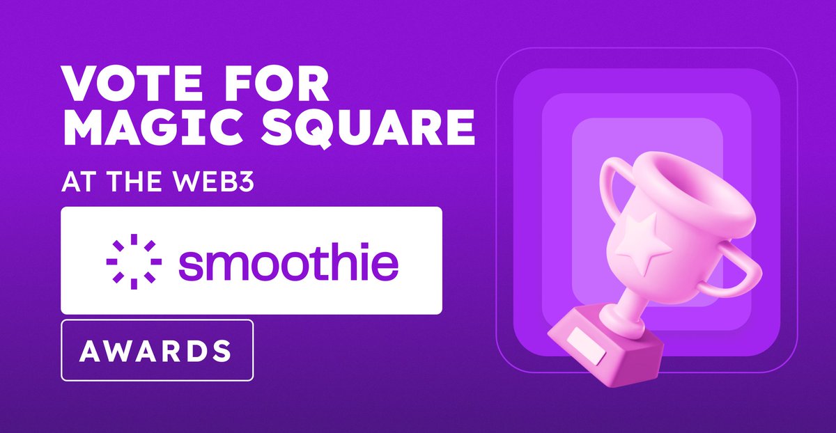 MagicSquareio's tweet photo. We are live on @withsmoothie! 💜

🌟 Join the Smoothie Awards and show your support for Magic Square! 

The winners will be determined at the end of the week! 📅

⏰ Hurry up and cast your vote now! 👇🏻
https://t.co/ravd6KiEPT https://t.co/rzeMgYybsJ