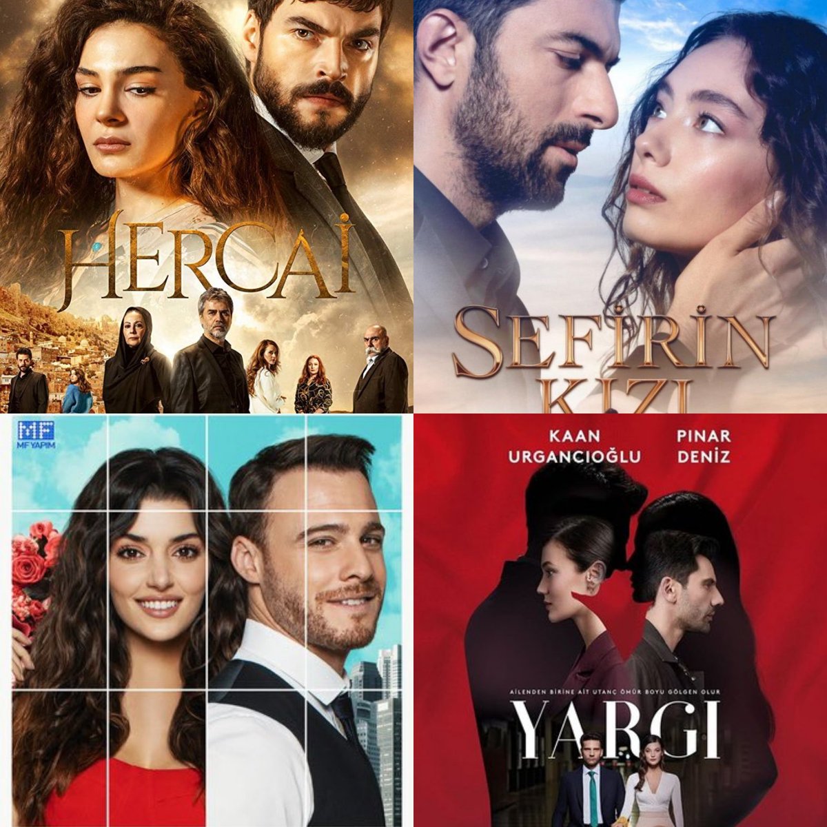 Son 5 yılda dünyada en çok izlenen 4 Türk dizisi (k-Takvim) 

1. #Hercai
2. #SefirinKızı 
3. #SenÇalKapımı 
4. #Yargı