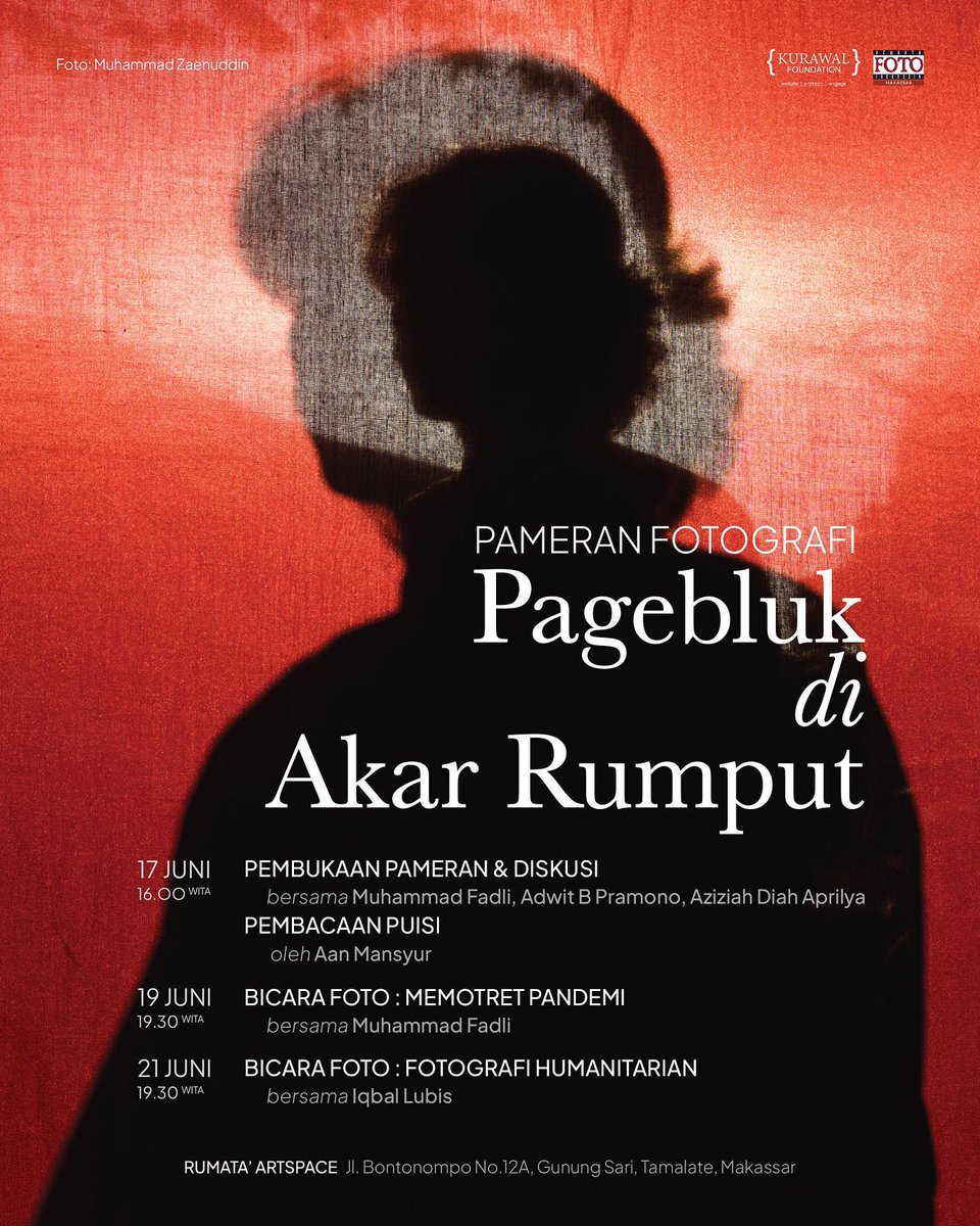 [PAMERAN FOTOGRAFI &amp; DISKUSI PAGEBLUK DI AKAR RUMPUT]
 
Pameran ini menampilkan dua belas kisah dari proyek foto dokumenter Pagebluk di Akar Rumput dan Badai Belum Usai tentang pergumulan keseharian warga di akar rumput bersama pagebluk. Dua belas fotografer dari berbagai lokasi