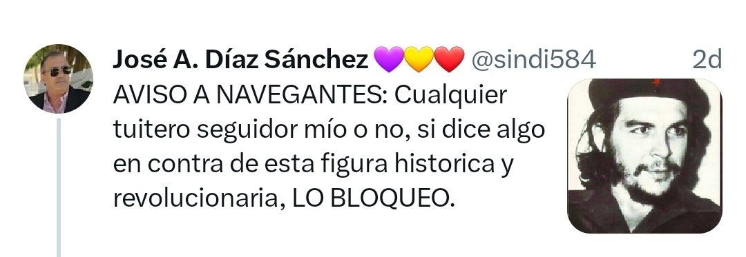 botellazo's tweet photo. ¿Cuánta gente tendrá que haber bloqueado este chulo socialista @sindi584 desde que publicó este bodrio? 
¿Qué patología mental le aqueja?
Hay que ser limitado mental para defender al asesino en serie Ernesto Guevara
Este bloqueo me lo gozo
#12Junio https://t.co/1TbKupec3Q