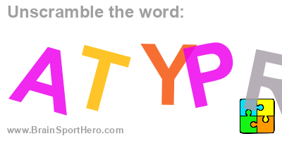 BrainSportHero's tweet photo. Unscramble the letters and find the correct word? A T Y P R. #puzzle #indiedev #brainteasers #braintraining #puzzles #quiz #wordgame #wordplay #braingames https://t.co/qzkYhHWo3o😉 https://t.co/nVE7yIA8cU