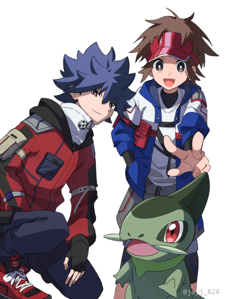 nate (pokemon) jacket 2boys multiple boys visor cap white pupils bright pupils smile  illustration images