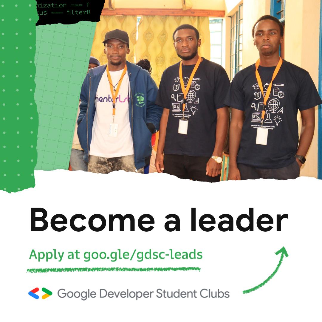 citgdsc23's tweet image. Do you wish to be the next GDSC Lead. Apply before the deadline of 30th June. And start something great together with your peers.
@Geektutor 
#DevelopersStudentsClub
#GDSCSSA
#GDSCCIT