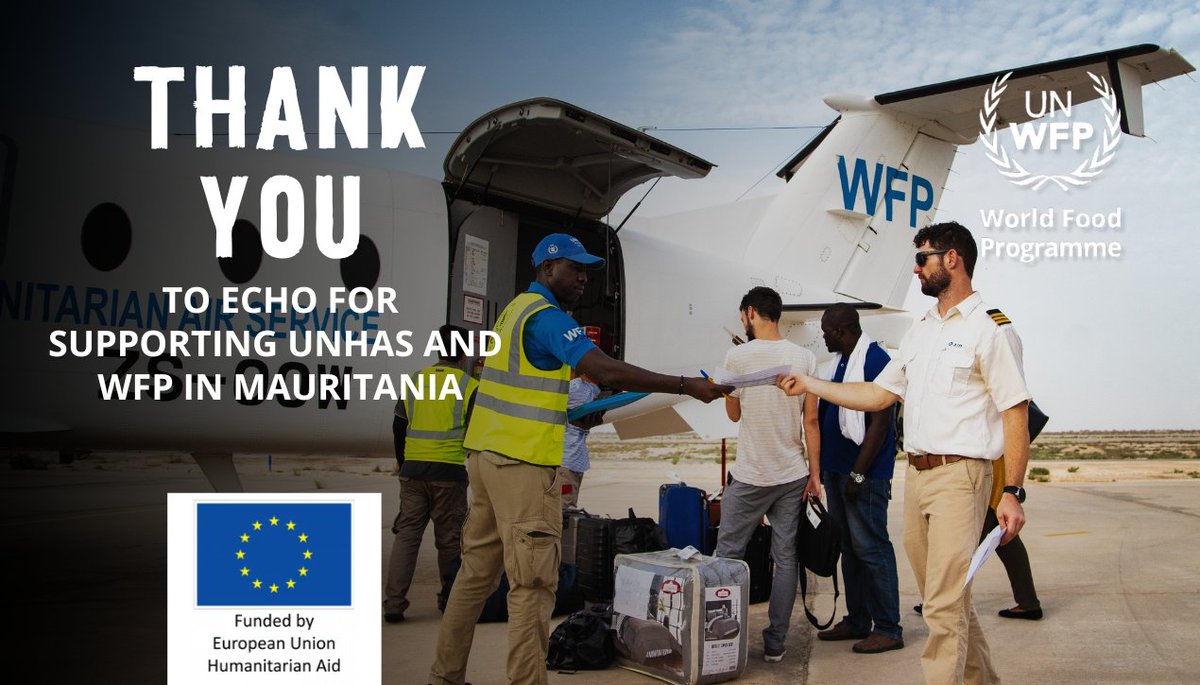 kindaysamba's tweet photo. NEWS 📰
We are pleased to announce that @eu_echo is renewing its financial support to #WFPMauritania 🇲🇷 for the provision of humanitarian air services #UNHAS ✈️ and refugee assistance.
Thank you for your trust and invaluable support 🙏🏿 
#WFPMauritania https://t.co/GcCepDpdUD