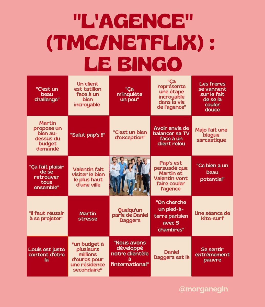 J'ai enfin binge-watché 'L'Agence : l'immobilier de luxe en famille' sur @NetflixFR. Je suis tellement obsédée que j'en ai fait un bingo, voilà c'est cadeau 🏠🔑