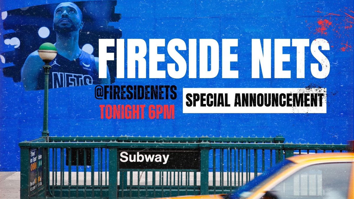 spenharris's tweet photo. 🚨🚨 SPECIAL ANNOUNCEMENT FROM FIRESIDE NETS ON TONIGHT’S EPISODE 

Tune in at 6pm EST to find out the big news 👀

#NetsWorld #Nets #Brooklyn #NBA https://t.co/QiWdicA67r