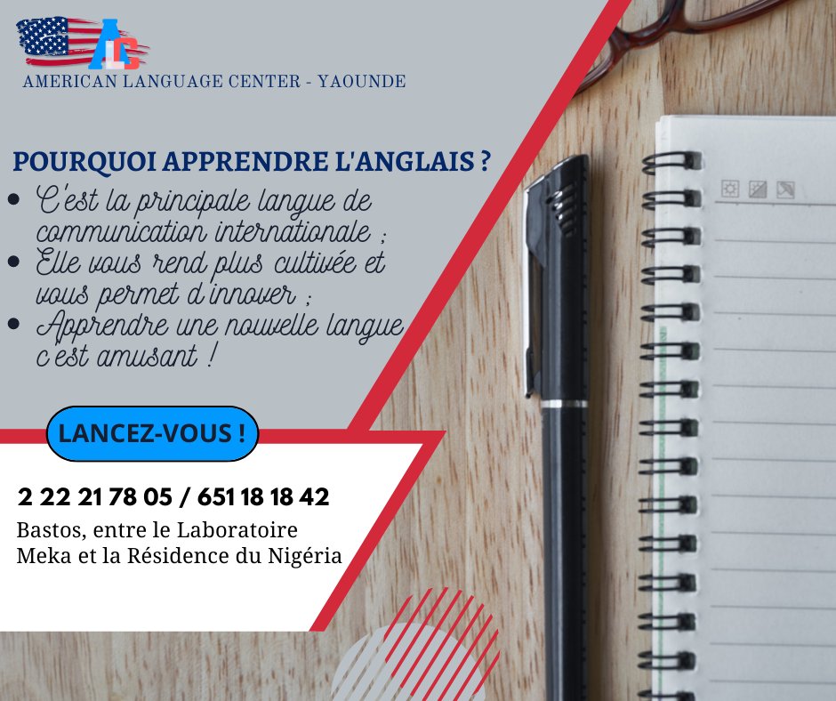 AlcYaounde's tweet photo. 3 RAISONS D'APPRENDRE L'ANGLAIS !
Lancez vous dès maintenant !

Pour plus d'informations :
📳 2 22 21 78 05 / 651 18 18 42
📍 Bastos, entre le Laboratoire Meka et la résidence du Nigéria https://t.co/6iLg6YcTKv