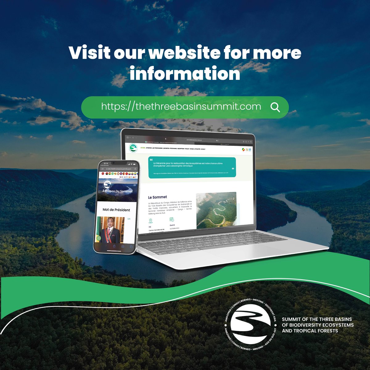 Summit of the Three Basins (@3basinssummit) on Twitter photo The official website and early registration platform of the Summit of the Three Basins of #BiodiversityEcosystems and #TropicalForests, held under the aegis of the <a href="/_AfricanUnion/">African Union</a> and with the support of the <a href="/UN/">United Nations</a>, is now open here : thethreebasinsummit.com 💻 The official website and early registration platform of the Summit of the Three Basins of #BiodiversityEcosystems and #TropicalForests, held under the aegis of the <a href="/_AfricanUnion/">African Union</a> and with the support of the <a href="/UN/">United Nations</a>, is now open here : thethreebasinsummit.com 💻