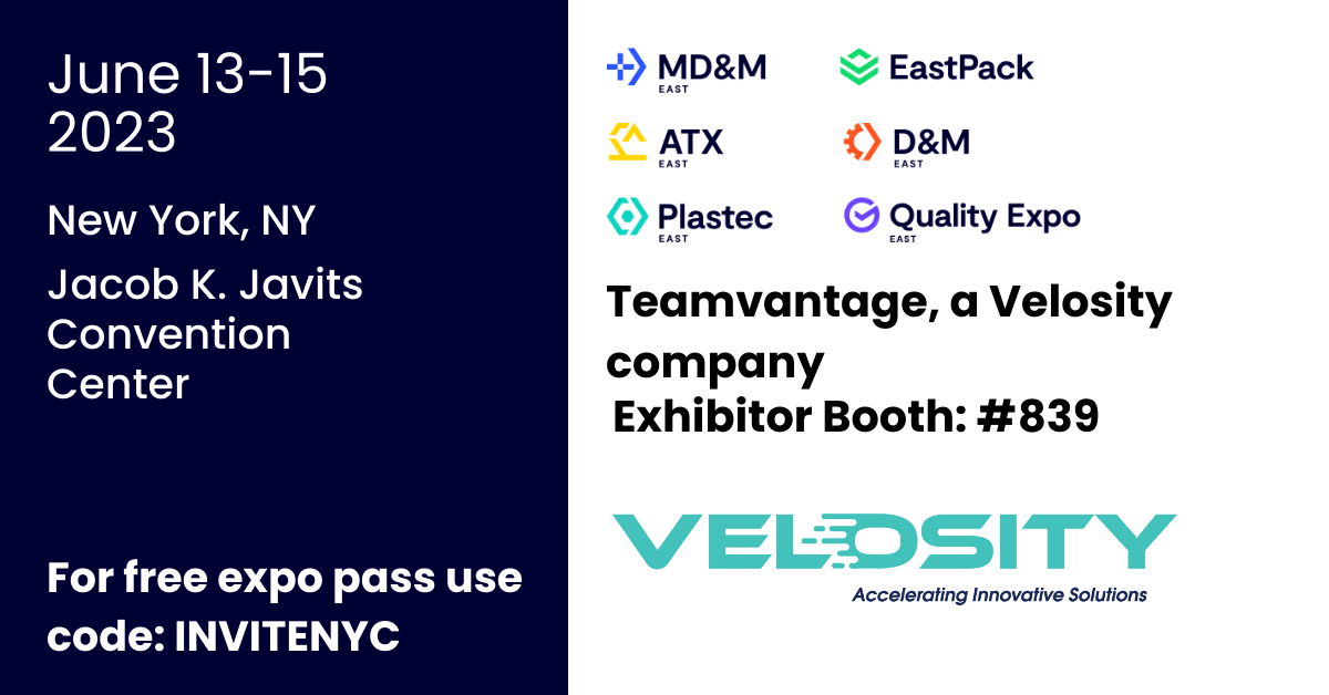 Just one sleep away until the kick-off of MD&M East in New York! If you are attending the show, stop by booth #839 to hear about the exciting things happening at Velosity. Visit the link below to register for a free expo pass. l.feathr.co/IME-East-23-Ex… #DiscoverEngineerBuild