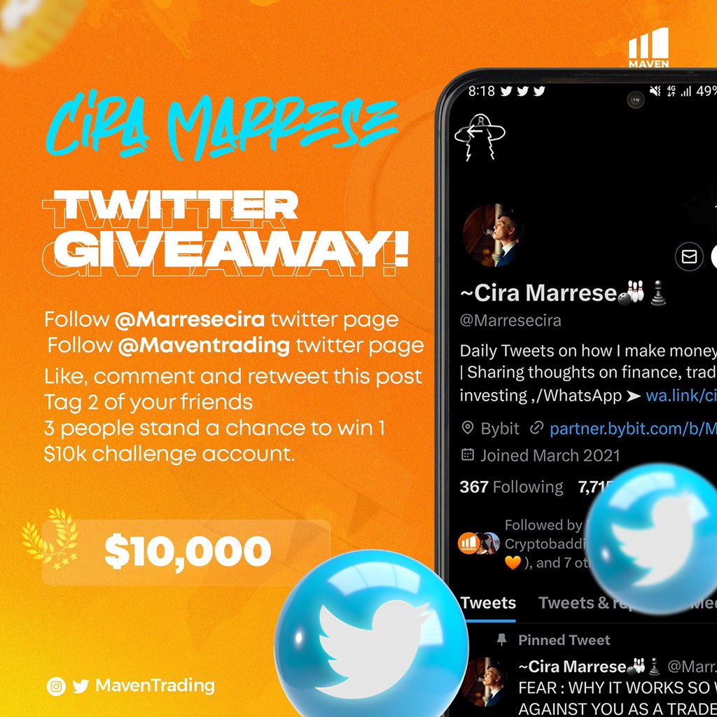 Marresecira's tweet photo. Giveaway!

5 X 20,000$ accounts

1. Retweet
2. Follow @Marresecira &amp; @Maventrading 
&amp; @Energycrypt 
3. Tag 3 friends
4. Join https://t.co/j9eco3Jbn4

Picking Winner in 48hrs https://t.co/rWopcqfLA2