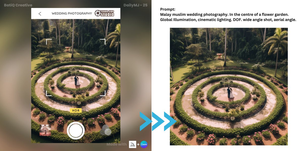 creative_batik's tweet photo. Post 25: Wedding Photography Poster Ads.

Idea sumbangan @dekaryastudio 

Nak kahwin? Tahniah. Lagi? Amboi. Tahniah juga. Studio ni kerja hari ni tekan-tekan semalam dah siap.  
#MidjourneyAI #AI #graphicdesigner #dailyMJ #canva #dailychallenge https://t.co/hYFtzdkNJj