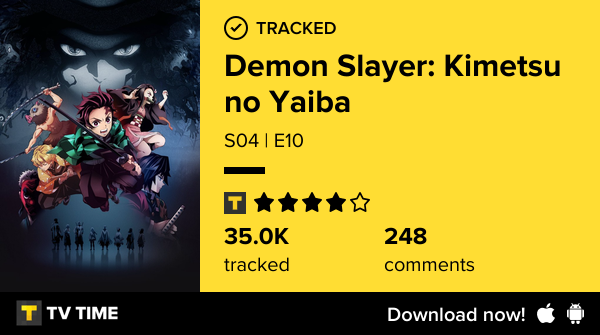 I've just watched episode S04 | E10 of Demon Slayer: Kimetsu no Yaiba! tvtime.com/r/2QKS5 #tvtime