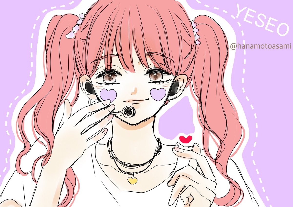 1girl solo twintails heart necklace jewelry headset  illustration images