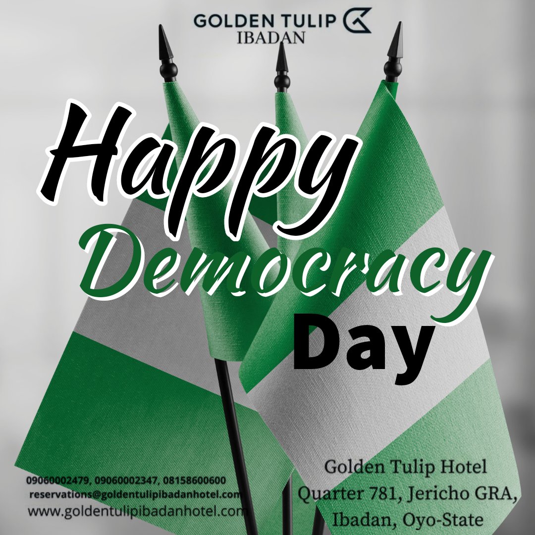Embracing the spirit of unity and progress on this Democracy Day at the enchanting Golden Tulip Ibadan hotel ✨🇳🇬 @GoldenIbadan 

#DemocracyDay #GoldenTulipIbadanHotel #CelebratingDemocracy #GratefulForFreedom #ProudCitizen  #HonoringOurHistory #StridesOfDemocracy