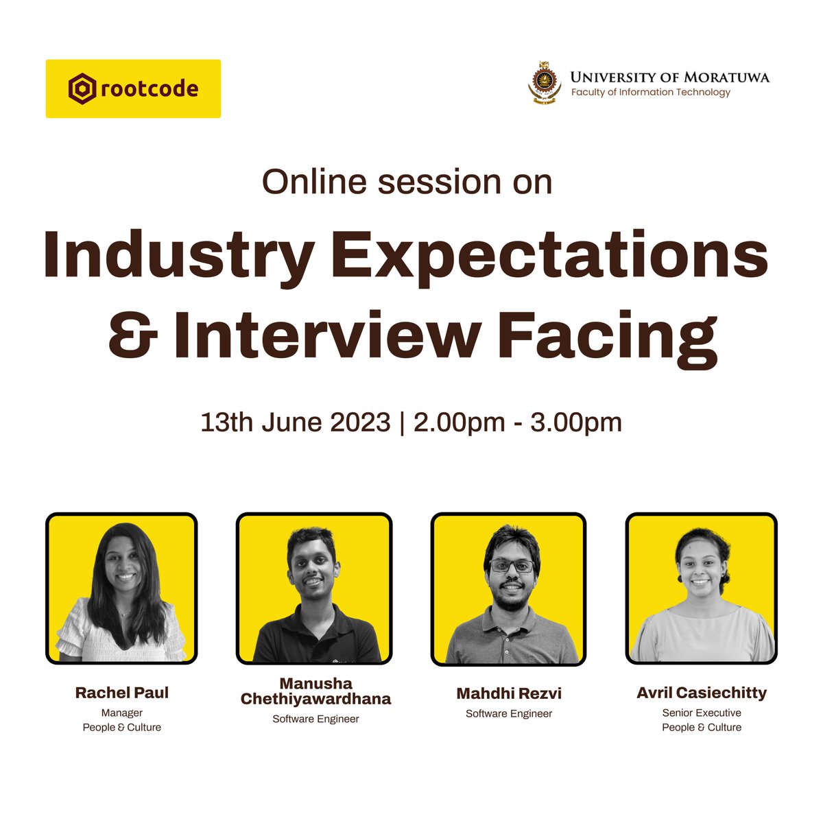 rootcode_io's tweet photo. We are conducting a virtual session on industry expectations for undergraduates of the University of Moratuwa tomorrow from 2 pm onwards! We will also cover about how to face an interview and share some useful tips!
#careers #tech #techcareers #rootcode https://t.co/PyP7sFn73q