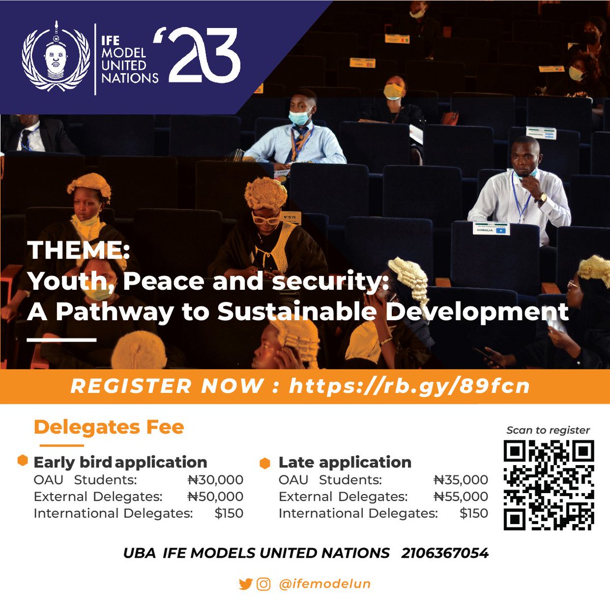 “Youth, Peace and security: A Pathway to Sustainable Development”
Join us as a delegate this IFEMUN Conference.

Registration opens today at bit.ly/IFEMUN_2023_De…. 

#IFEMUN23 
#YOUTHPEACEANDSECURITY