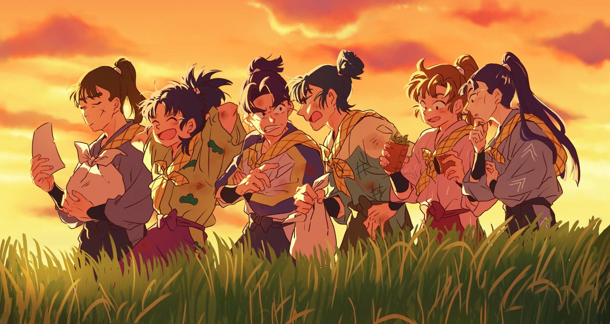 multiple boys ponytail outdoors black hair grass dirty smile  illustration images