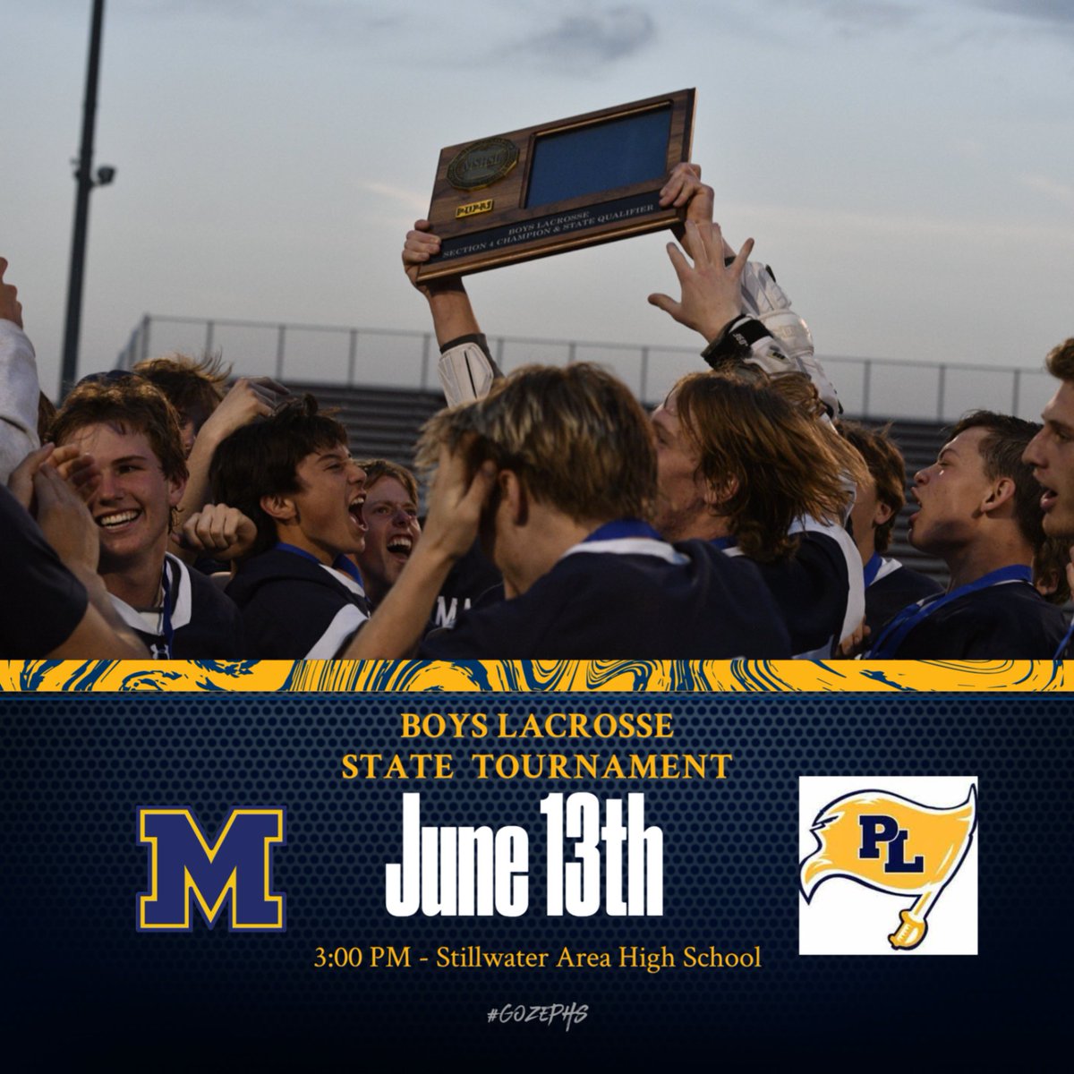 Good luck to the boys lacrosse team at STATE tomorrow afternoon! #GoZephs