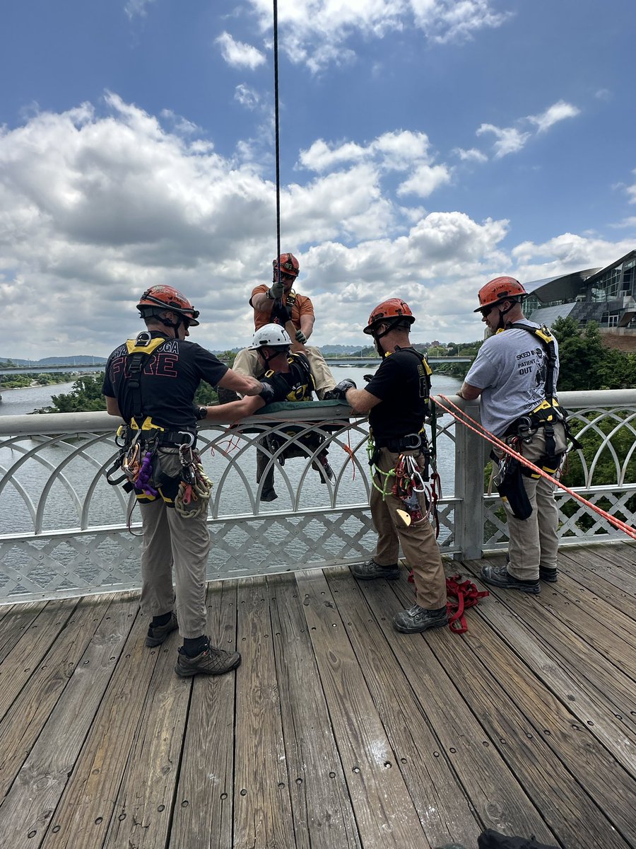 If you see firefighters hanging off the Walnut St Bridge this week, don’t worry. They’re CFD’s rope rescue experts &amp; it’s a multi-day drill. With upcoming repairs to the bridge, we want to be ready for any scenario that could take place. We’re always training across Chattanooga.