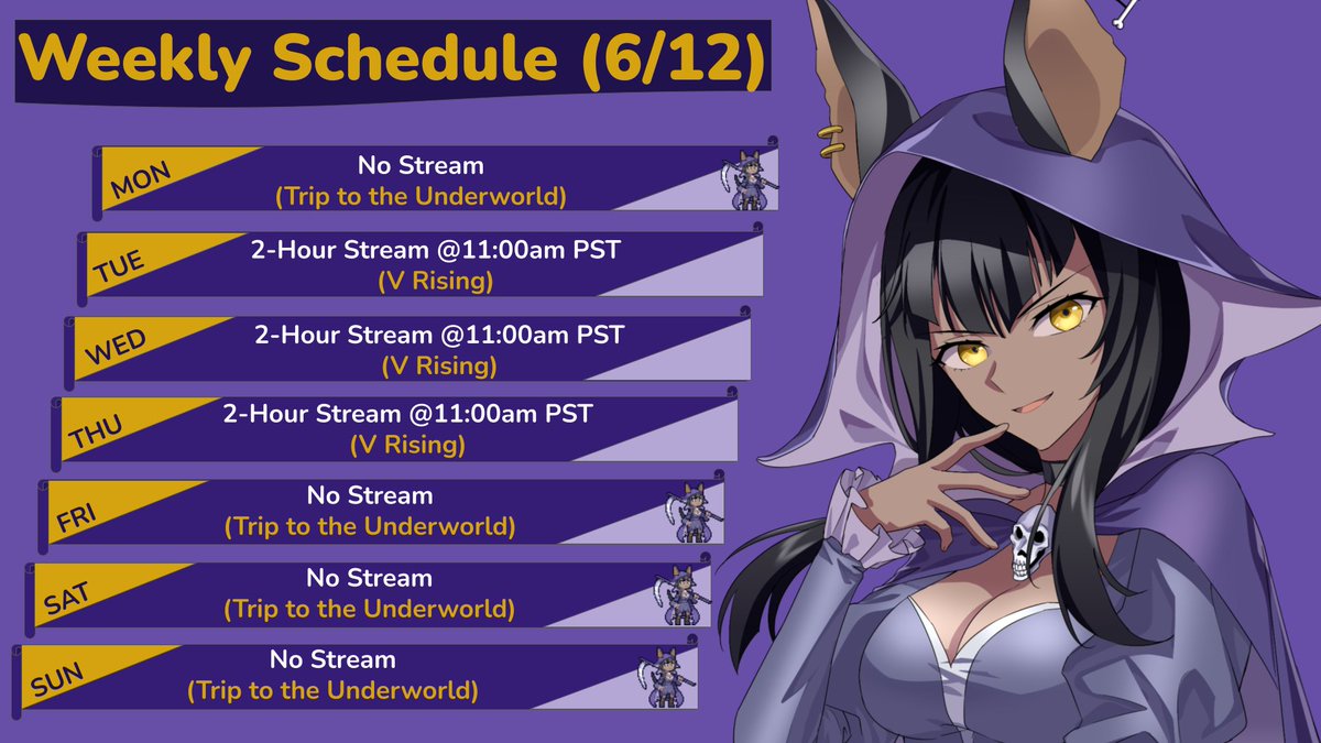 This week, I'll be streaming more #VRising. Hope to see some of you again! :D #streamschedule #twitchstreamer #vampire #castlebuilding #survivalgame #gaming #ENVtuber