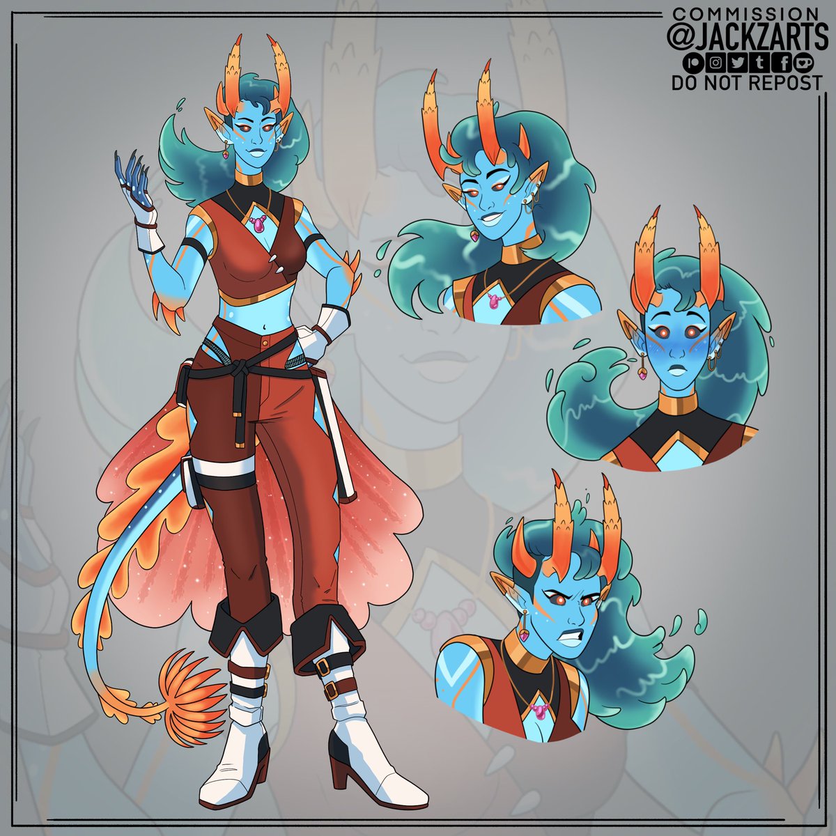 Reference sheet I did of the tiefling/water genasi adopt I drew a while ago ✨ 
#tiefling #dnd #DnDcharacter #dnd5e #dndoc #dndart