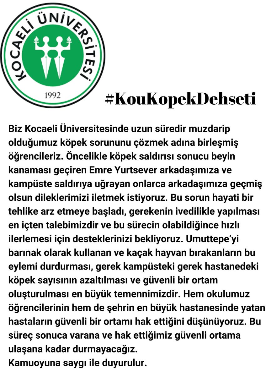 Busraunal66's tweet photo. Kocaeli üniversitesi öğrencileri olarak güvende değiliz. Emre arkadaşımızın başına gelen olay önlem alınmazsa yarın bizim de başımıza gelebilir! 
#KouKopekDehseti
@KopekSorunu @kou92official @NuhZaferCanturk @kocaelibld @kocaelivaliligi https://t.co/RZ9wcqYLAk